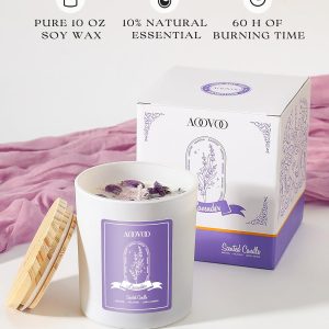 🕯️ Lavender Scented Candle with Crystals (7 oz)